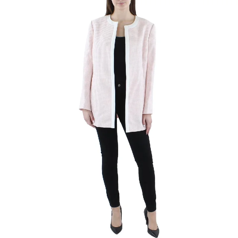 women's outdoor fleece jacket -Le Suit Womens Knit Checkered Open-Front Blazer