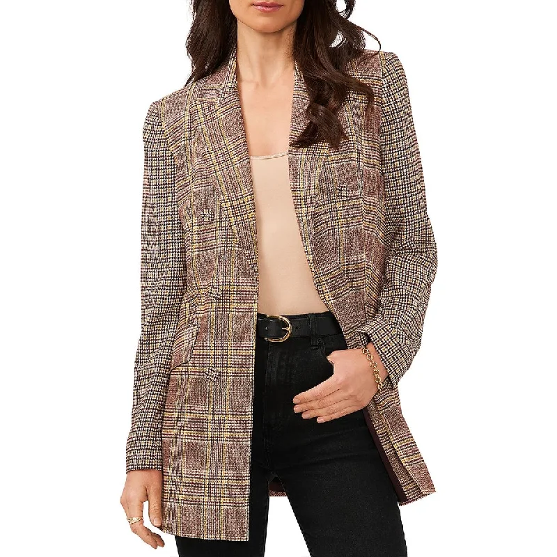 ladies' puffer jacket -Vince Camuto Womens Plaid Office Double-Breasted Blazer