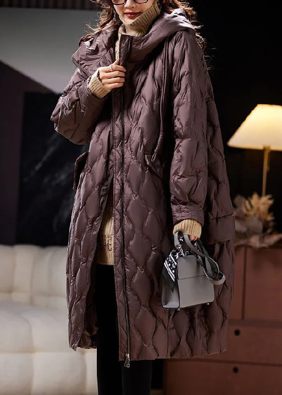 women's oversized corduroy jacket -Loose Coffee Hooded Pockets Winter Coat