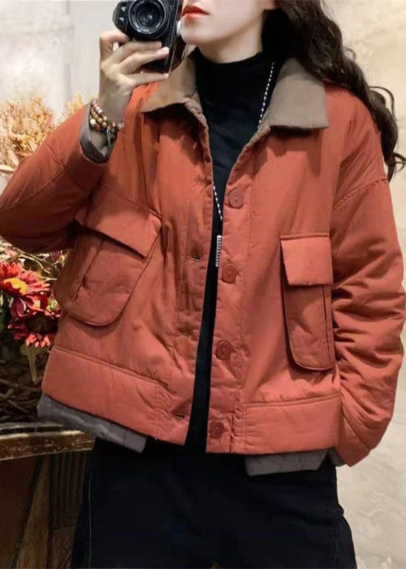 women's elegant cape coat -Original Design Red Pockets Plus Size Fine Cotton Filled Coat Winter