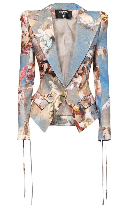 urban streetwear jacket for women -Sky Printed Canvas Jacket