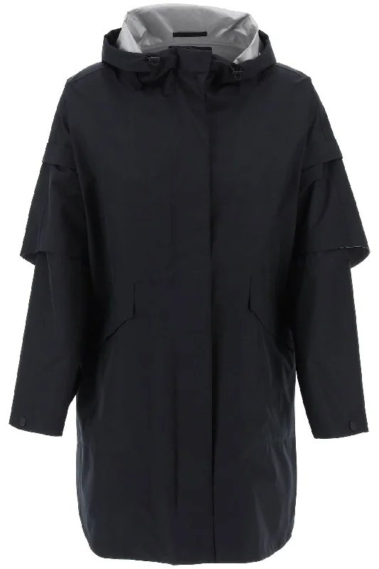 women's asymmetrical zip jacket -Herno Laminar Women's "Removable Sleeve Cape Coat