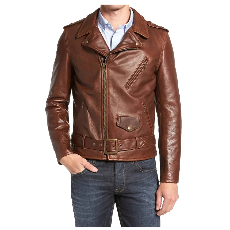 women's cropped bomber jacket -American Slim Fit Brown Moto Jacket