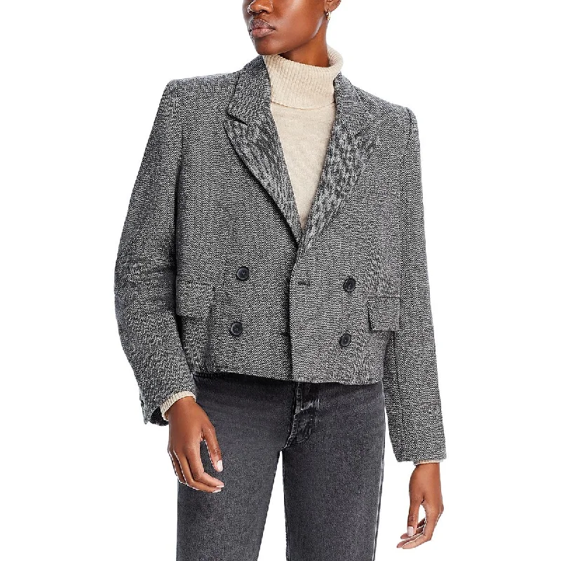 oversized women's coat -Free People Womens Heritage Tweed Wool Blend Two-Button Blazer