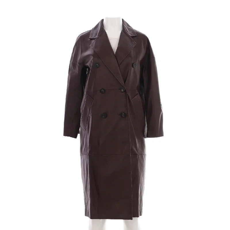 women's elegant cape coat -Women's Ussuri Double Breasted Coat Leather