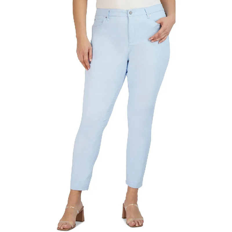 women's mid-rise casual denim -Plus Womens Shaping Mid-Rise Colored Skinny Jeans