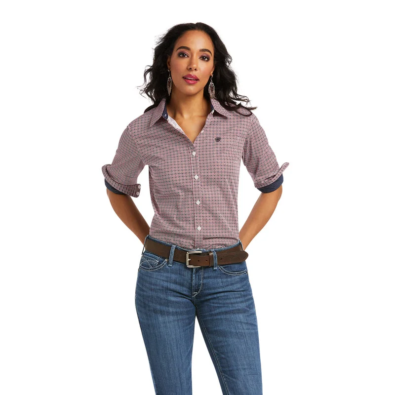 women's relaxed fit short sleeve shirt -Ariat Women's Wrinkle Resist Kirby Stretch Shirt, Modern Mosaic