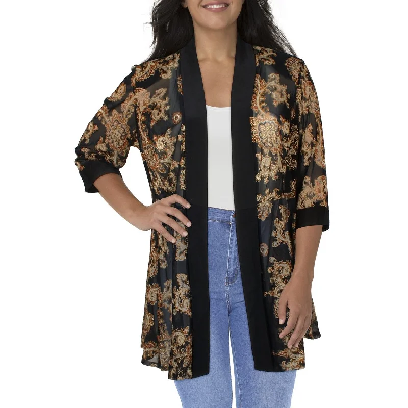 sophisticated evening coat for women -R&M Richards Womens Plus Mesh Printed Duster Blazer