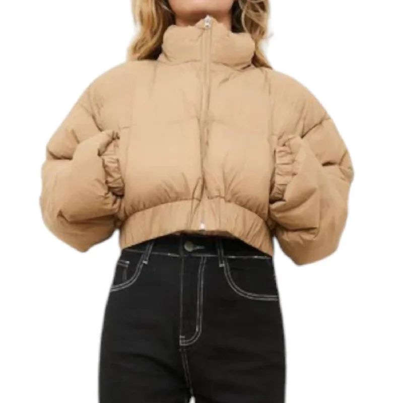 women's varsity bomber jacket -Bitzy Puffer Jacket In Beige