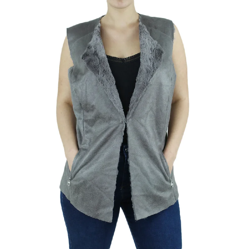 fitted wool blend coat for women -Women's Inside Faux Fur Vest,Greige