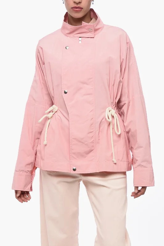 classic trench raincoat for women -Plan C Dropped Shoulder Jacket with Drawstring