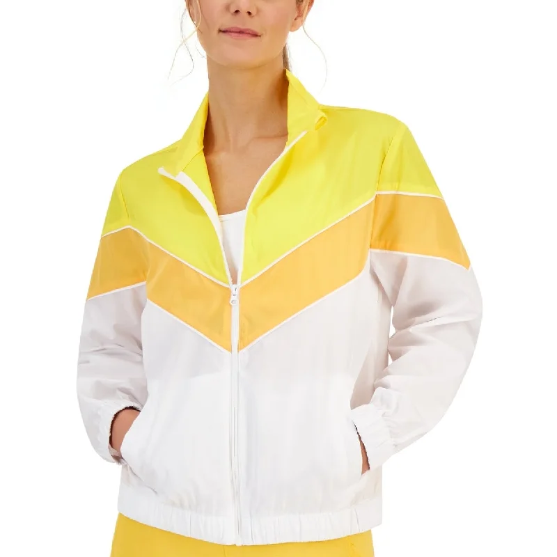 lightweight quilted jacket for women -Id Ideology Women's Chevron Striped Windbreaker Yellow Size X-Small