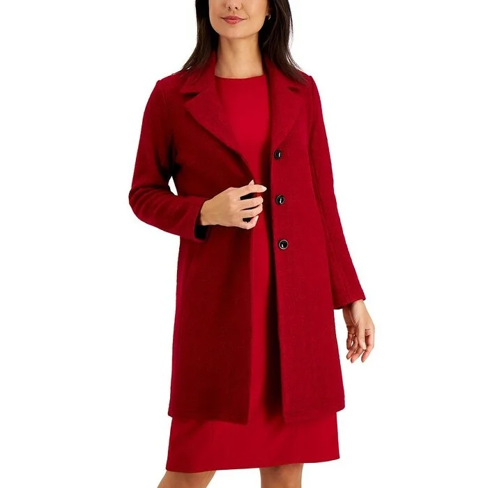 ladies' fur-lined jacket -Kasper Women's Notched Lapel Jacket Red Size Large