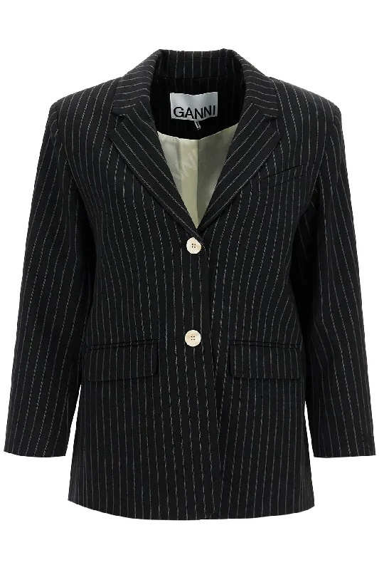 double-layered long coat for women -Ganni Women's Striped Boxy Blazer