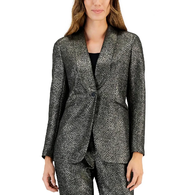 double-layered long coat for women -Kasper Womens Metallic Suit Separate One-Button Blazer