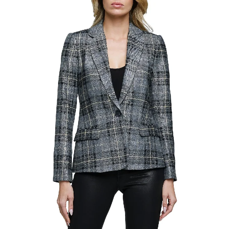 luxury designer winter coat for women -L'Agence Womens Wool Blend Metallic One-Button Blazer