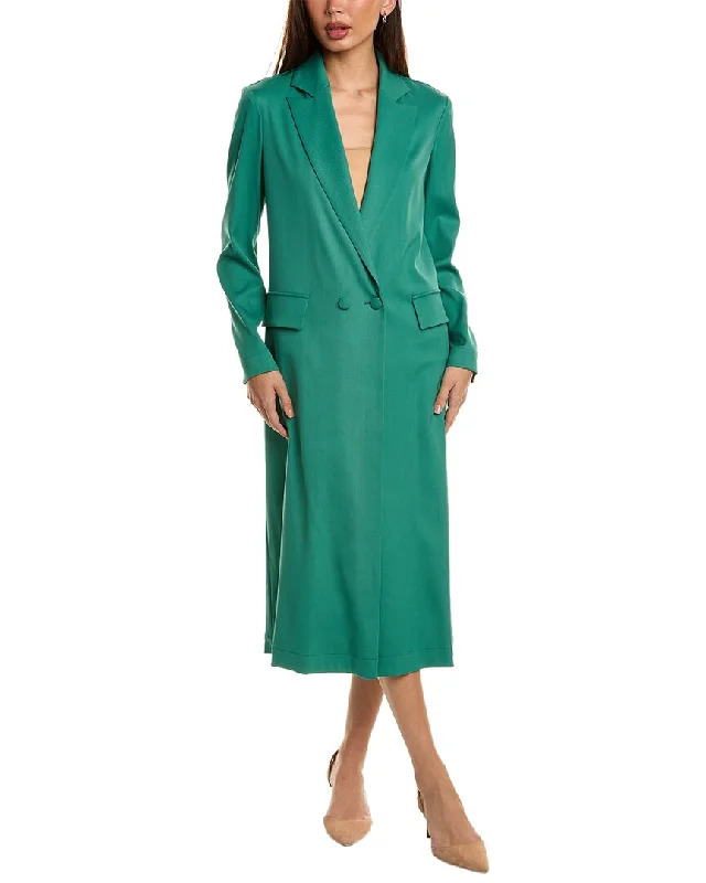 double-layered long coat for women -Oscar de la Renta Gabardine Wool-Blend Coat