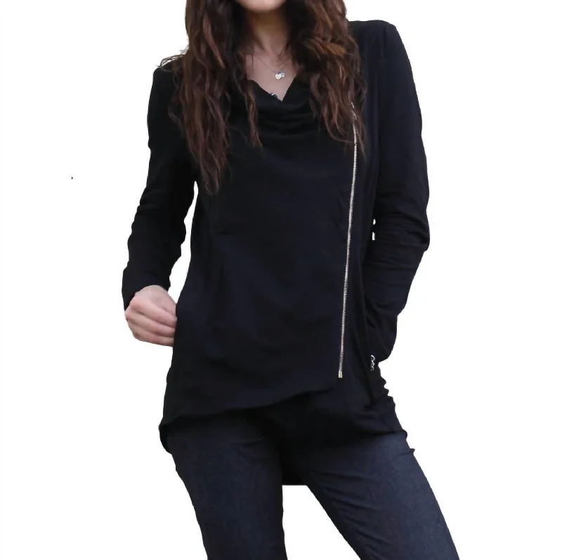 women's slim fit blazer -Chic Side Zip Jacket In Black