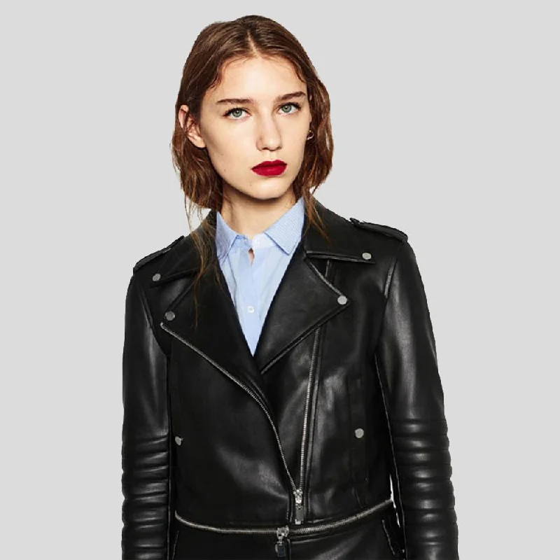 women's relaxed fit blazer -Women's Elise Black Biker Leather Jacket