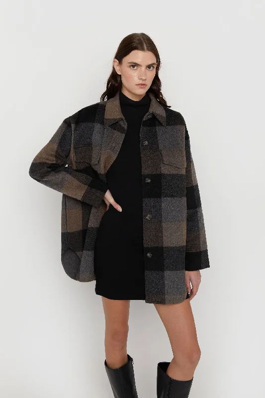 elegant wool cape for women -PLAID WOOL BLEND SHACKET