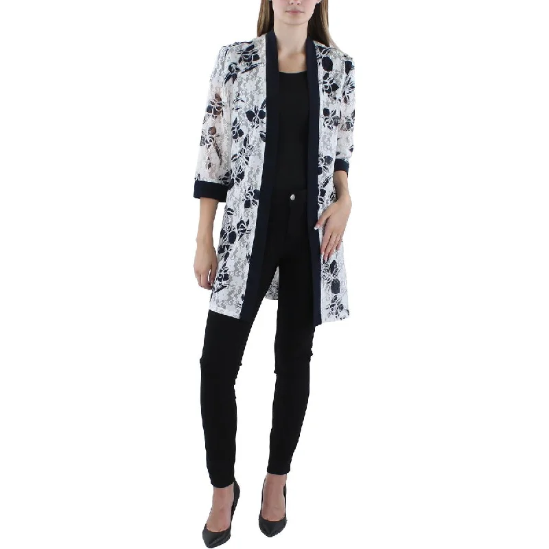 warm shearling coat for women -R&M Richards Womens Floral Cardigan Open-Front Blazer