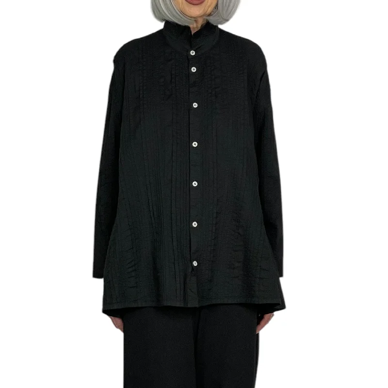 ladies' short sleeve blouse -VERTICAL PLEATS SHIRT