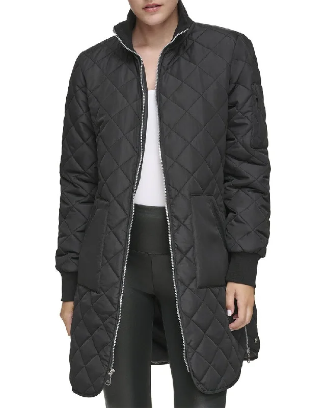 women's oversized corduroy jacket -Marc New York womens Andrew Marc Quilted Longline Jacket, M