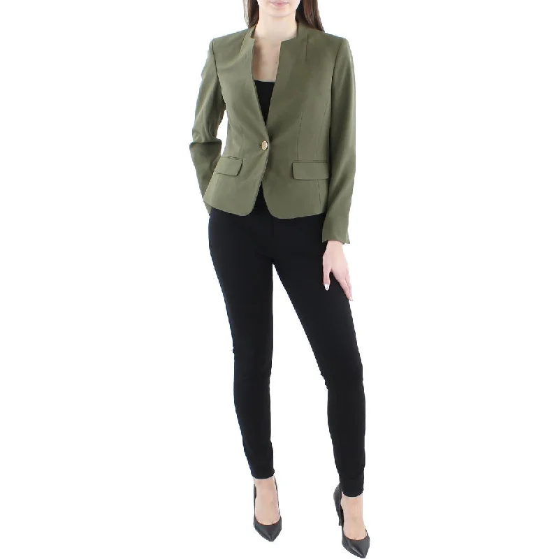 women's hooded winter jacket -Le Suit Womens Petites Knit Long Sleeves One-Button Blazer