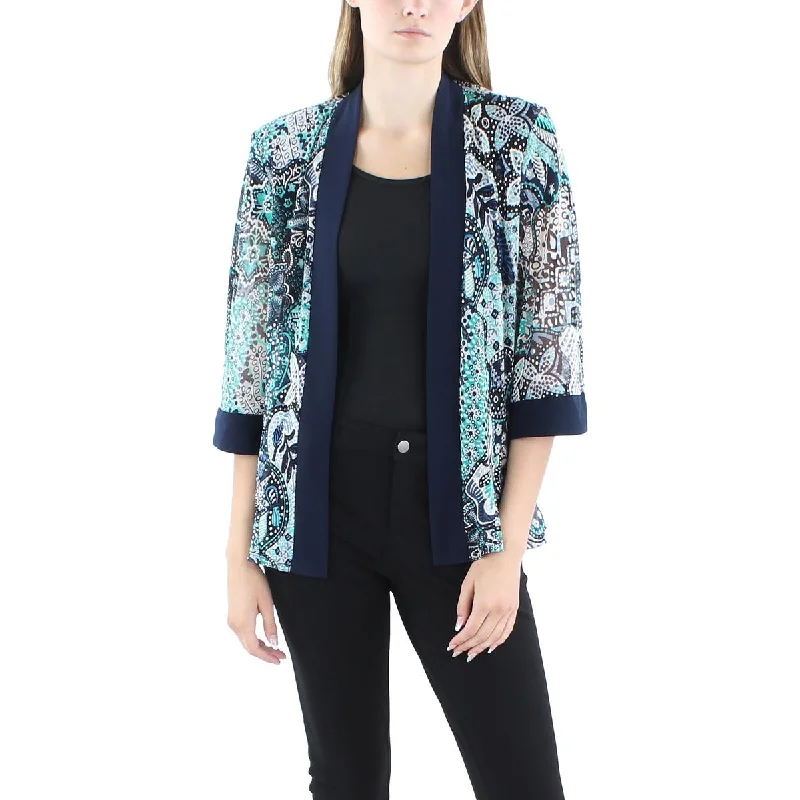 stylish fleece-lined coat for women -R&M Richards Womens Petites Printed  Duster Blazer