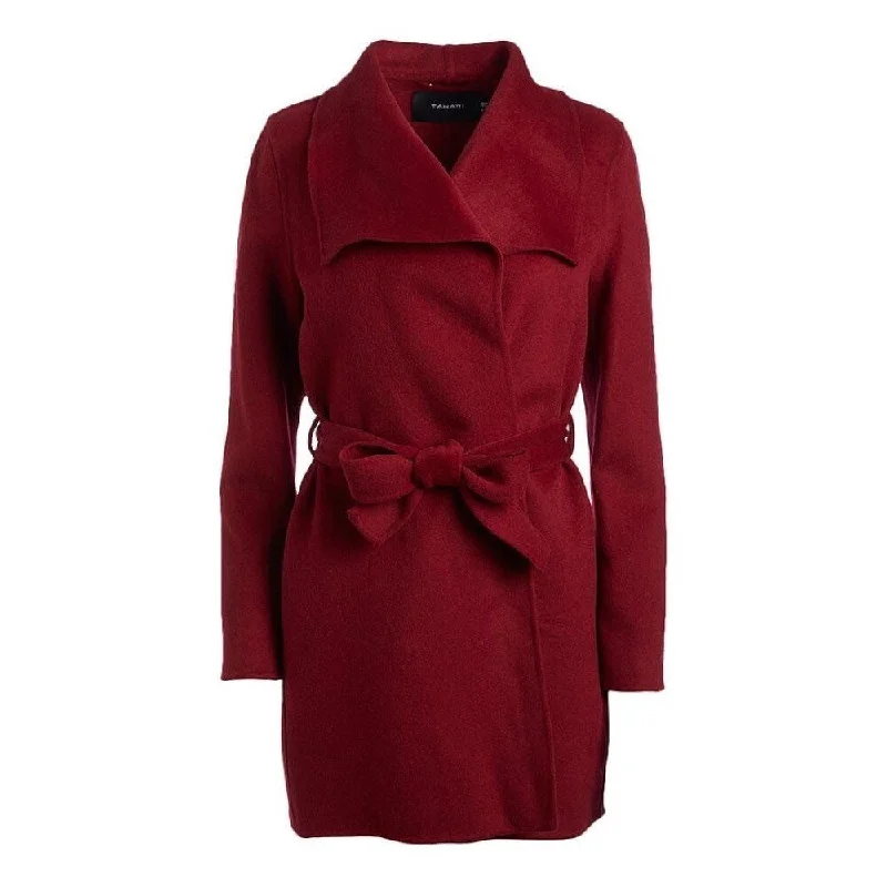 sophisticated evening coat for women -Tahari Women's Deep Red Wool Belted Coat Jacket