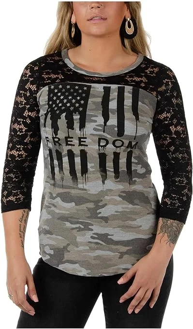 oversized boyfriend style short sleeve shirt -Bleeding Freedom Flag Thermal