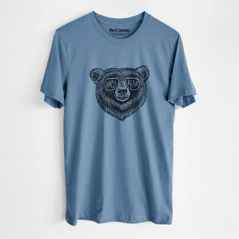 ladies' button-up short sleeve top -Uncle Bear - Lightweight 100% Cotton Unisex Crewneck