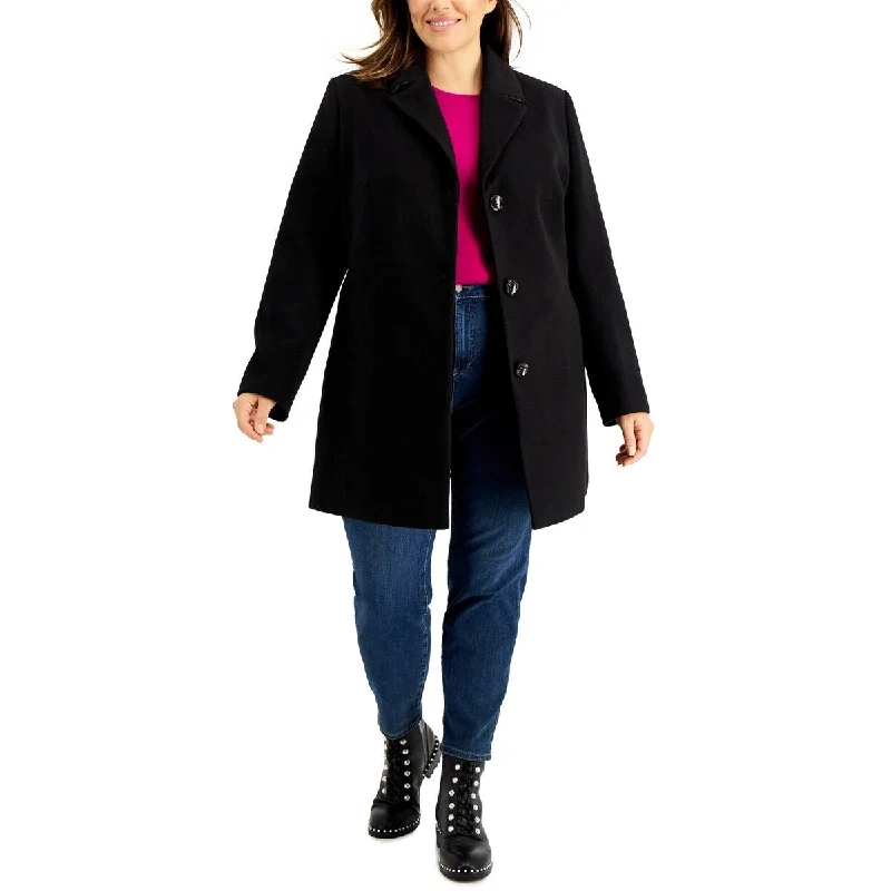 ladies' designer overcoat -Maralyn & Me Women's Single Breasted Reefer Coat Black Size 3X