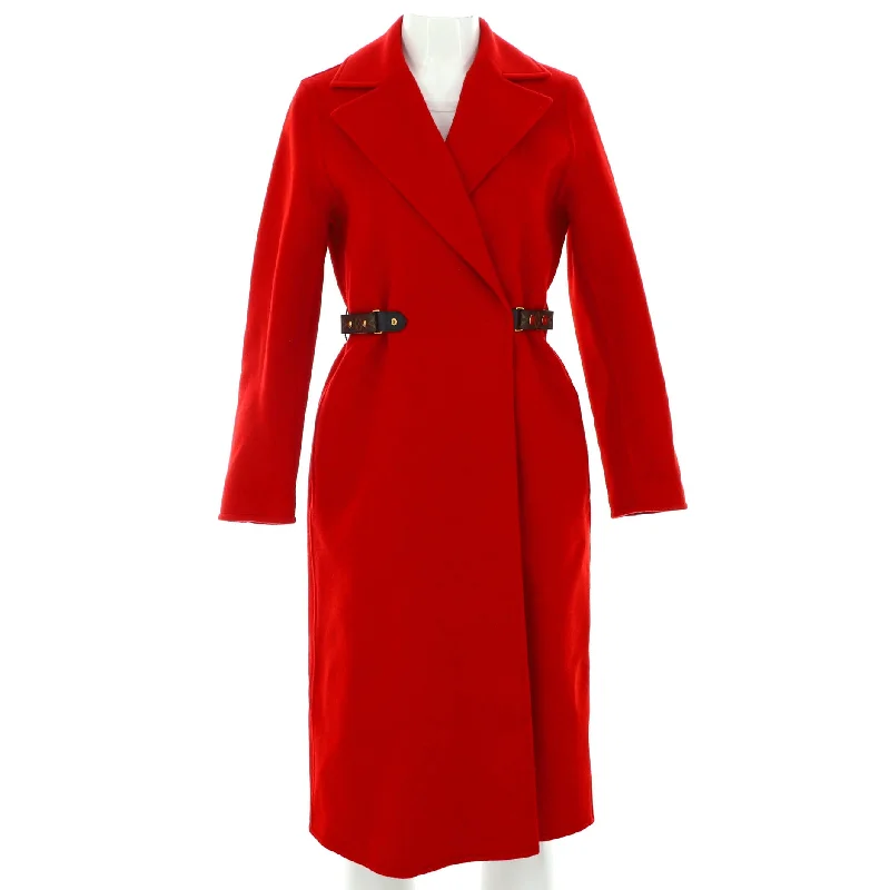 oversized women's coat -Women's Long Wrap Monogram Belt Coat Wool Blend