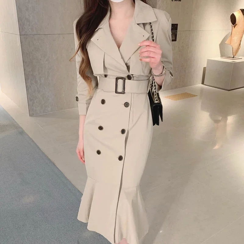 luxury faux fur coat for women -Vio Elegant Pleated Blazer Dress with Belt