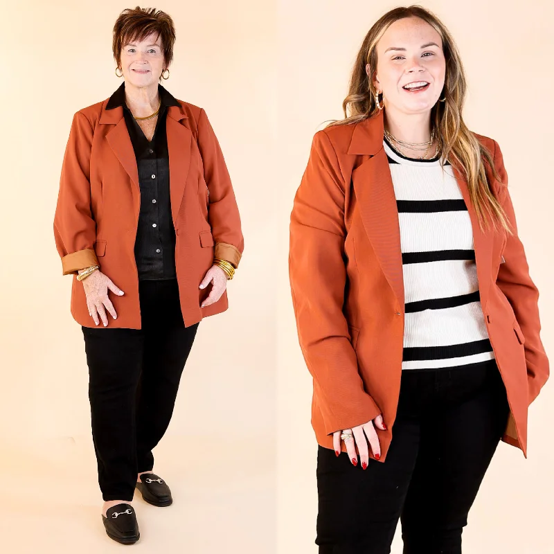 women's lightweight jacket -Winning Awards Long Sleeve Blazer in Rust Brown