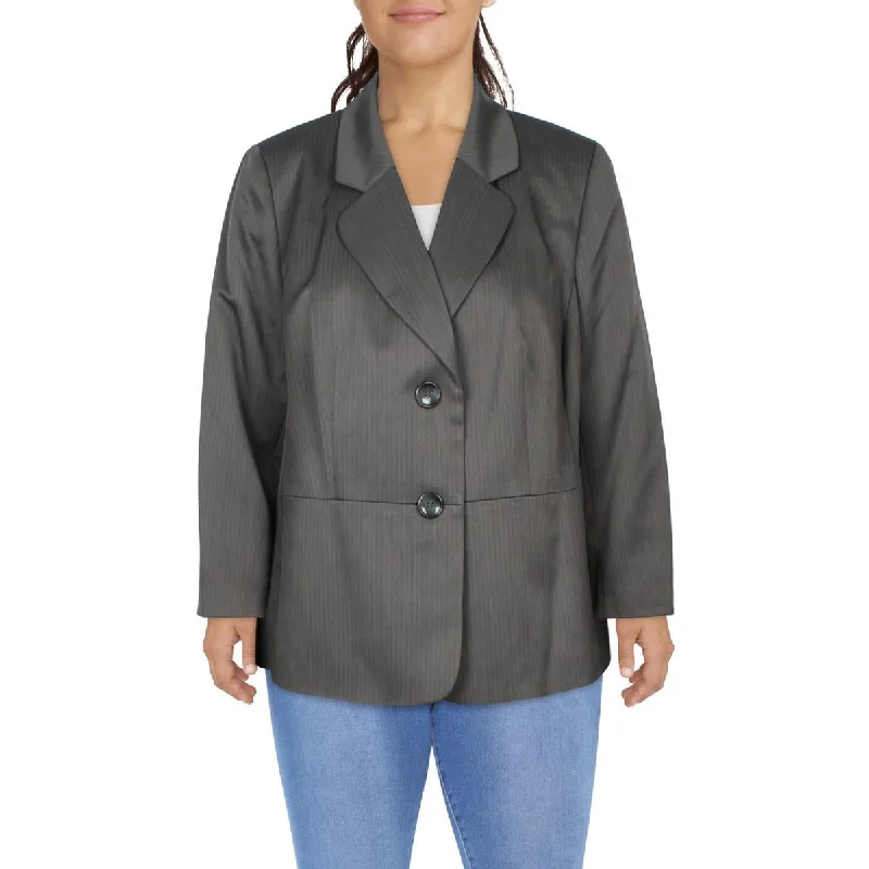 ladies' fleece zip-up jacket -Le Suit Womens Plus Striped  Two-Button Blazer