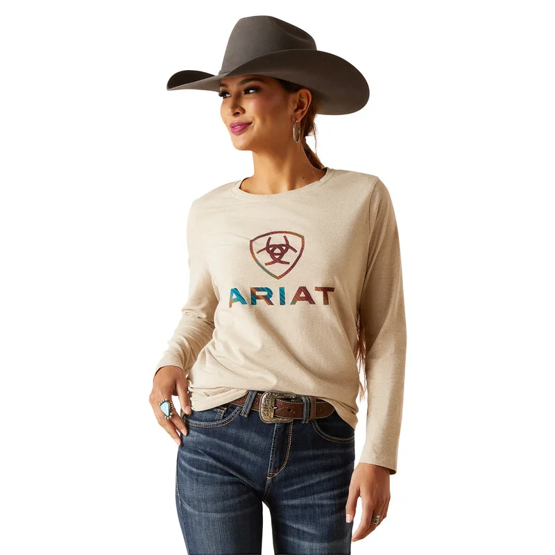 trendy puff sleeve short sleeve tops -Ariat Women's Serape Shield Tee, Oatmeal