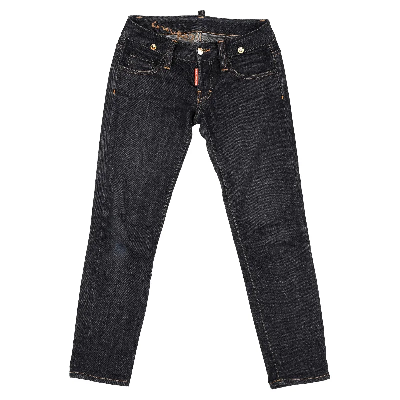 high-rise paperbag jeans for women -Dsquared2 Slim Fit Jeans in Navy Blue Cotton