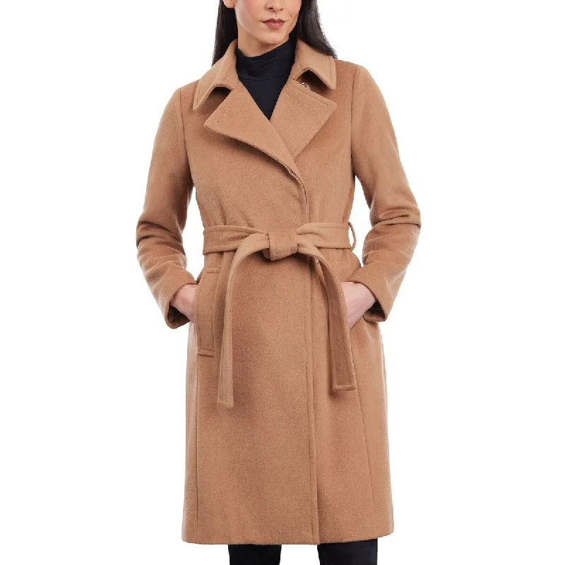 oversized women's coat -Womens Belted Notched Collar Wrap Coat - Size Large