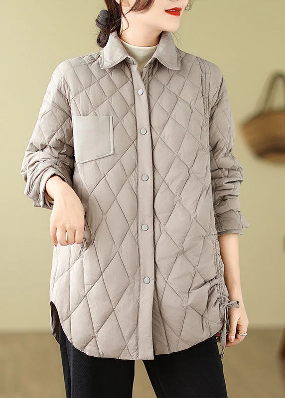 casual oversized shacket for women -Modern Grey Plaid Patchwork Tie Waist Jacket Winter