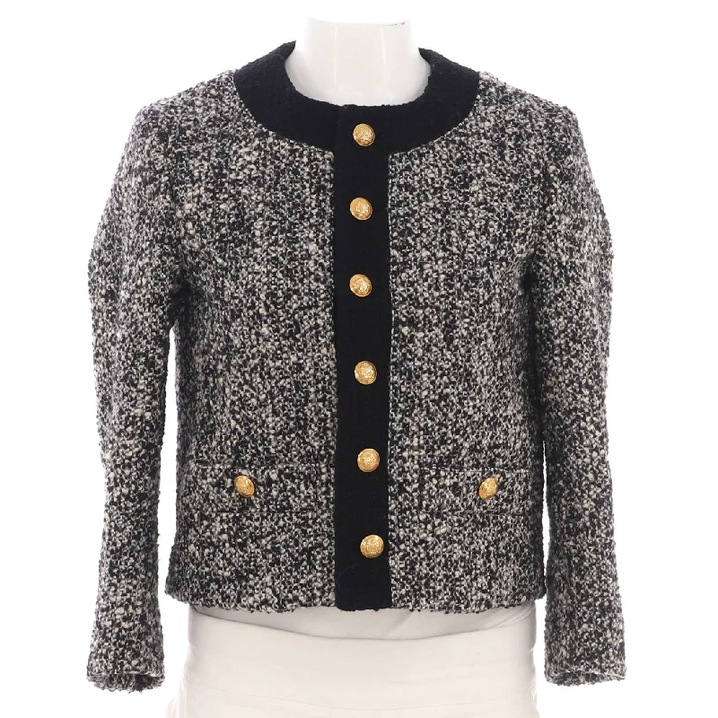 warm down coat for women -Women's Button Up Collarless Evening Jacket Tweed