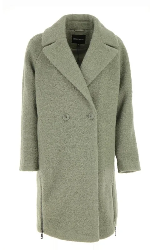 women's belted trench coat -Double-breasted Celadon Green Coat