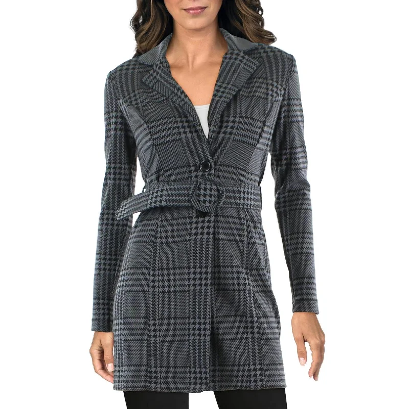 fitted wool blend coat for women -City Studios Womens Juniors Houndstooth Suit Separate Two-Button Blazer