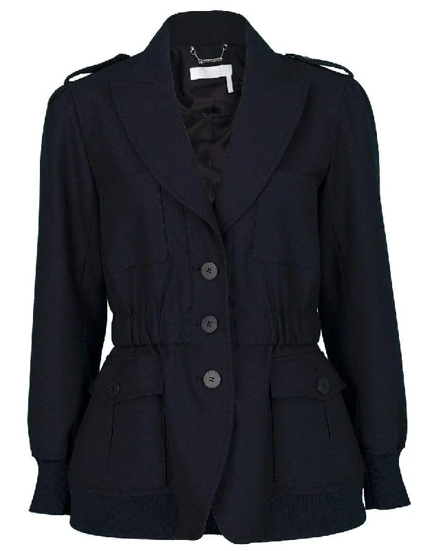 classic women's wool coat -Long Sleeve Cargo Jacket