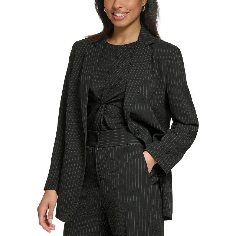 women's waterproof raincoat -DKNY Womens Pinstripe  One-Button Blazer