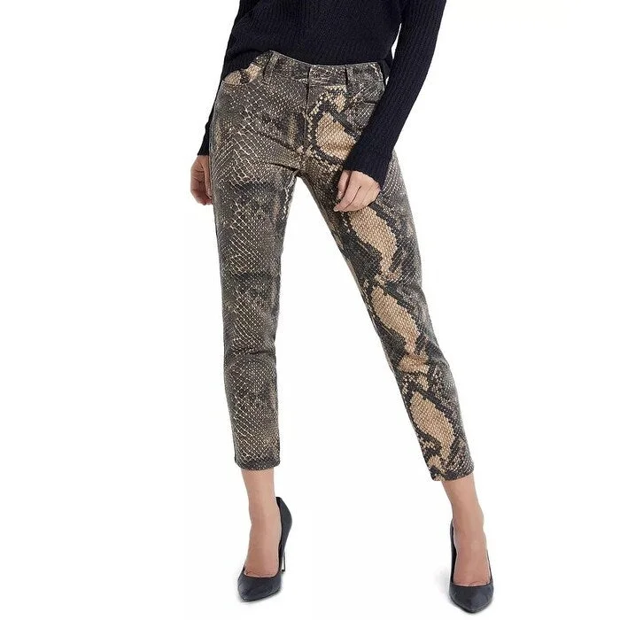 women's soft stretch bootcut jeans -Guess Women's Samara Snake Print Skinny Jeans Beige Size SQUARE 30