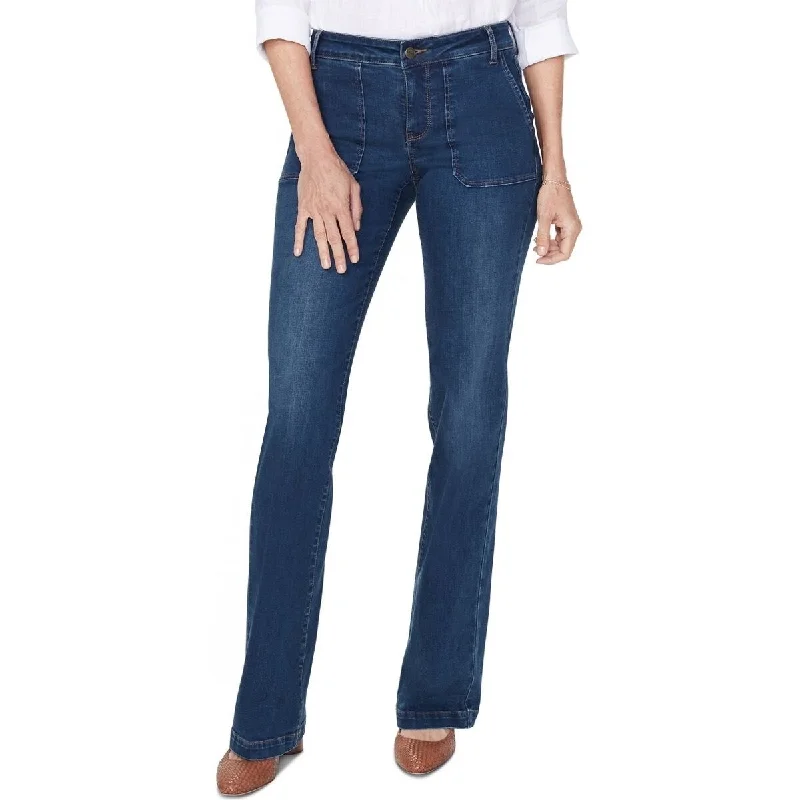 women's double-layer denim jeans -NYDJ Women's Utility Detail Modern Trouser Jeans Blue Size 18