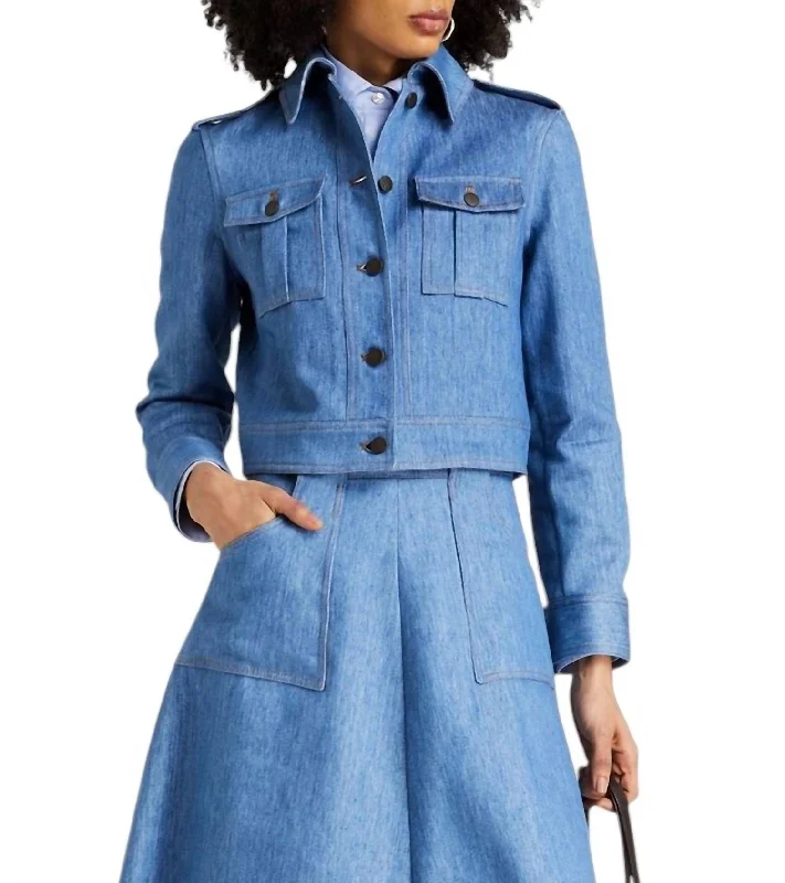 ladies' designer overcoat -The Dianora Jacket In Blue Denim