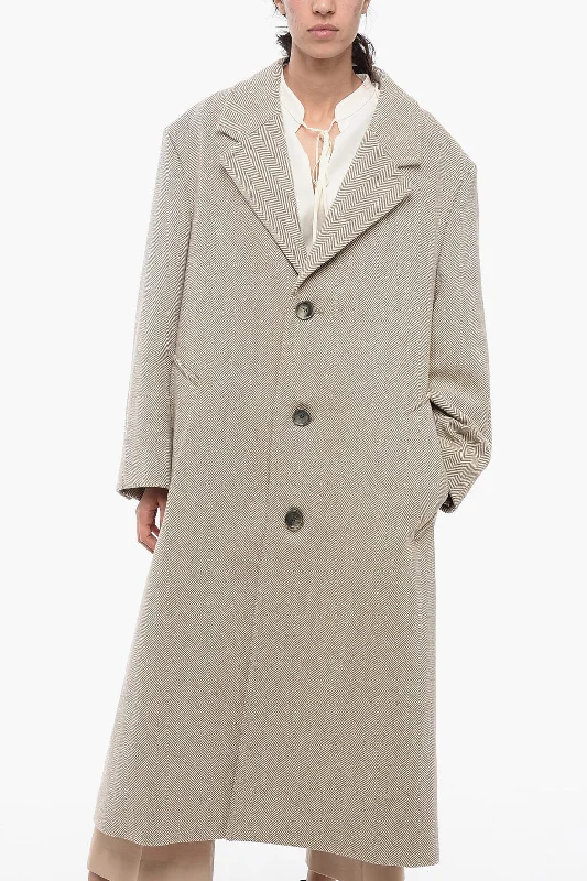 women's faux fur-lined parka -Ami Alexandre Mattiussi Wool Herringbone Coat